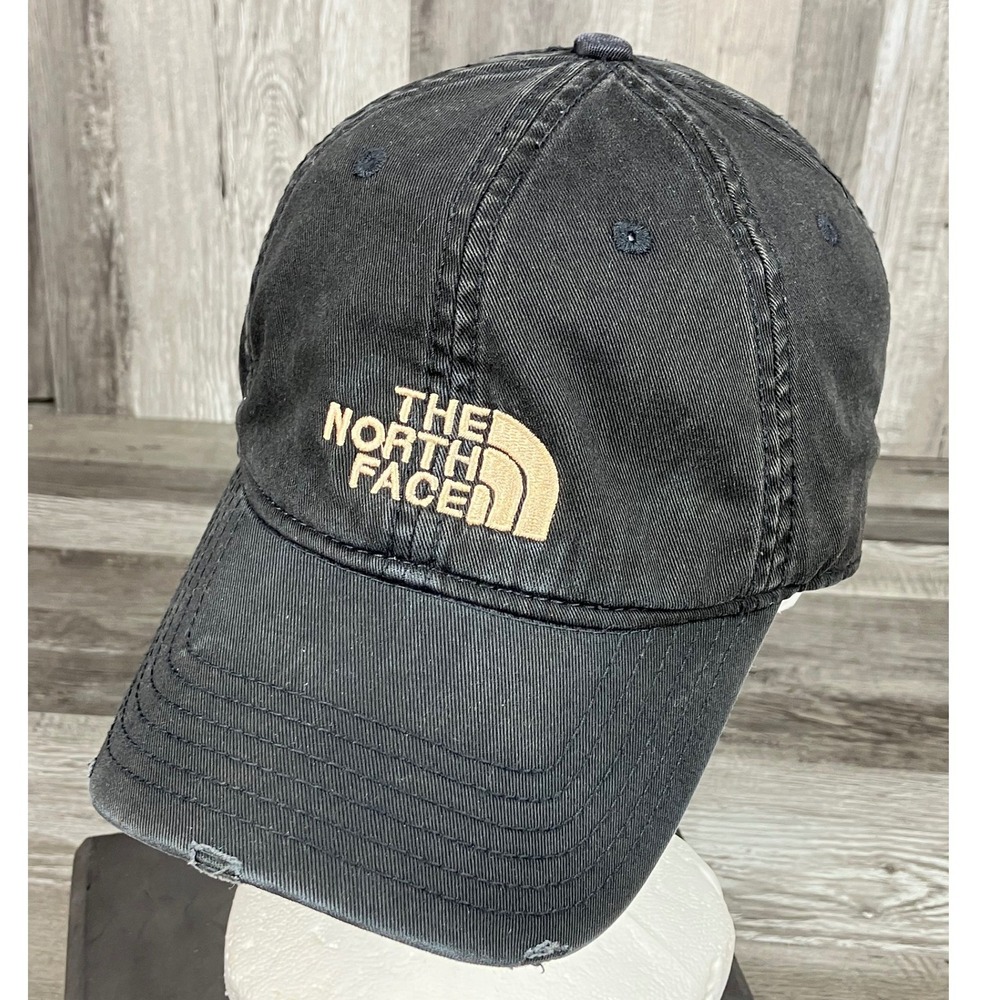 The North Face Washed Black Distressed Logo Baseball Cap Adjustable Strapback